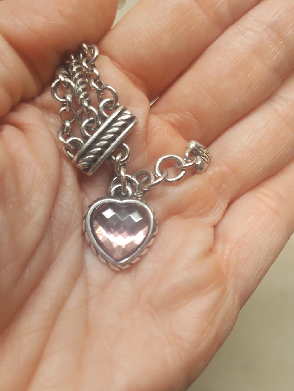 Brighton Crystal Heart Charm Newport Bracelet Light Rose Pink And Silver - Picture 10 of 11